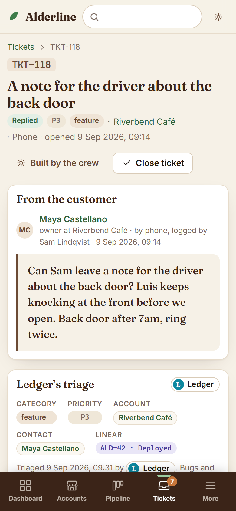Ticket TKT-118 on a phone